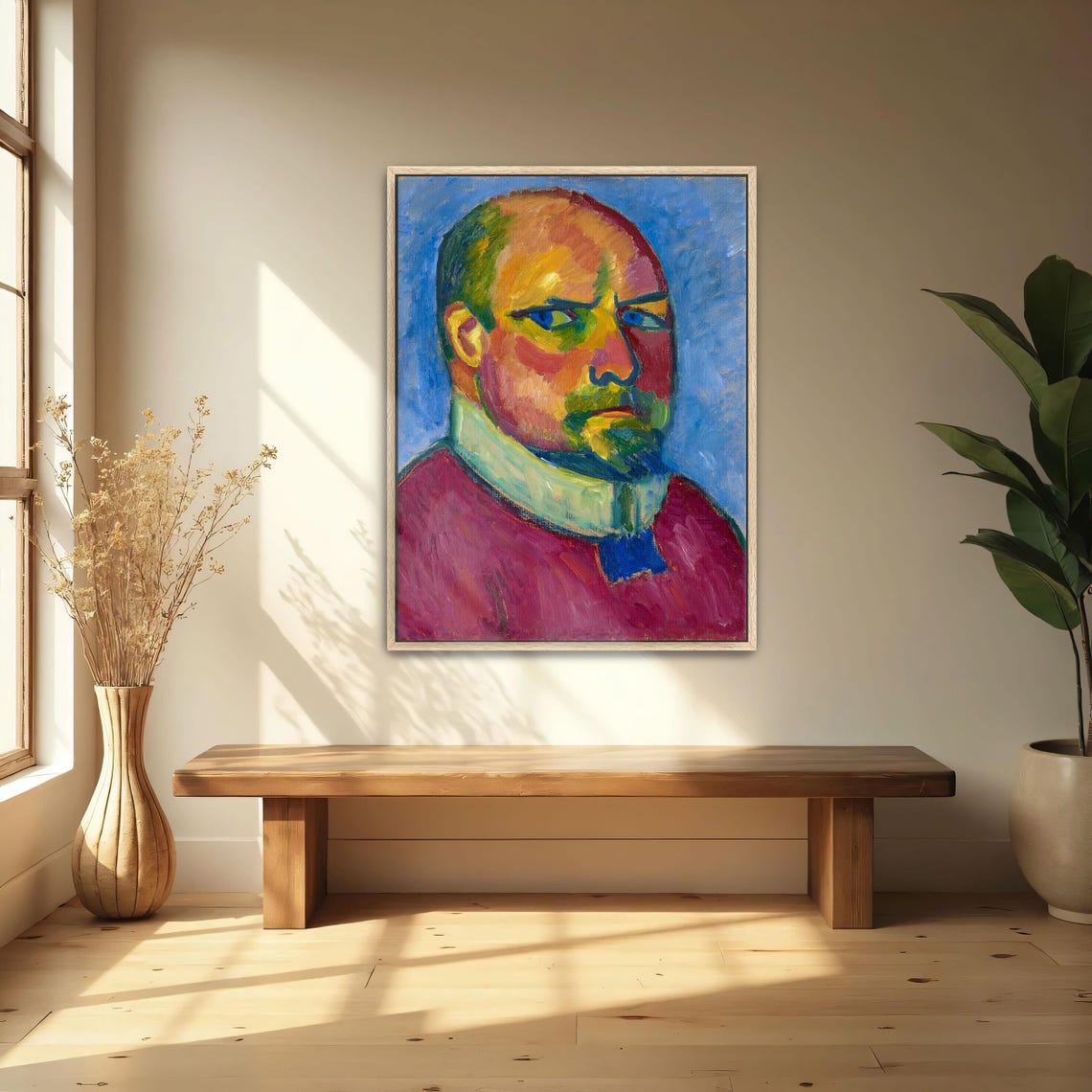 Expressionist Portrait of Man in Red Shirt White Collar Poster - Image 4