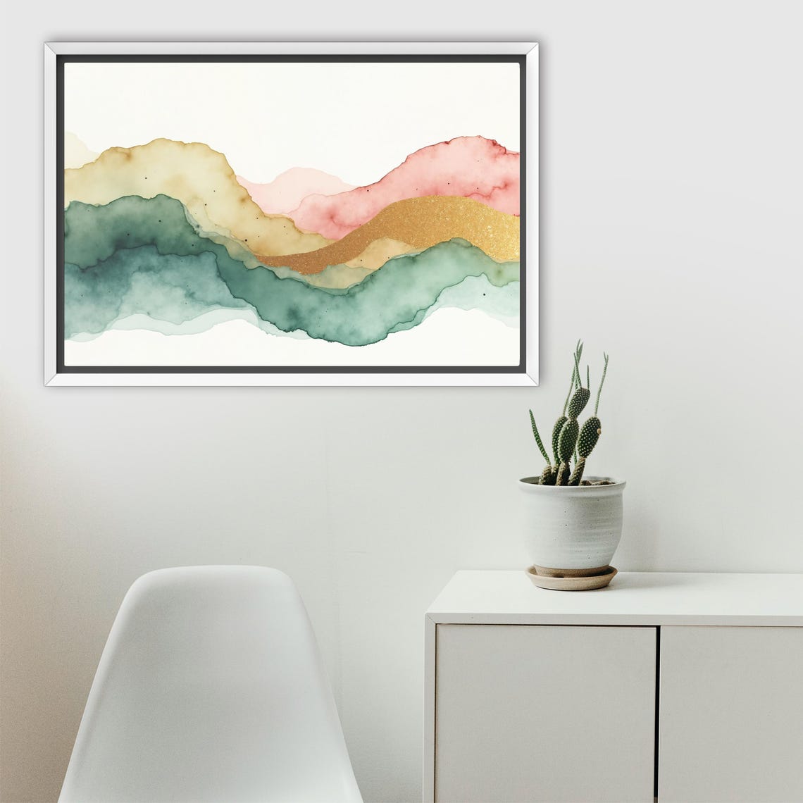 Abstract Pastel Mountain Layers In Green Amber Blush And Gold Poster - Image 2