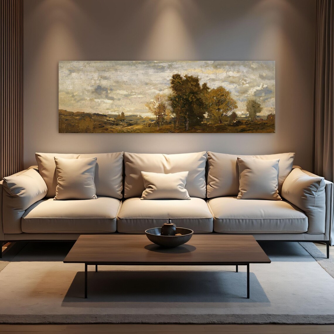 Cloudy Sky Over A Field Of Trees Panoramic Wall Art Horizontal Framed Art Above Bed Wall Art Bedroom And Living Room Art Wide Narrow - Image 3