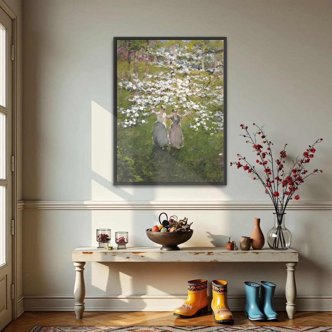 Two Women in a Blooming White Orchard Impressionist Art Poster - Image 4