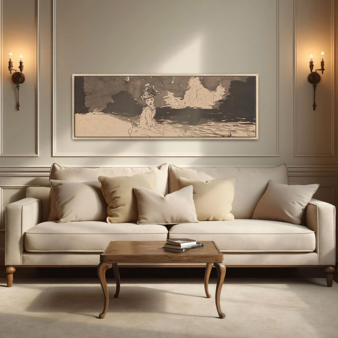 Woman in a Hat by the Water Impressionist Sepia Ink Sketch Poster - Image 5