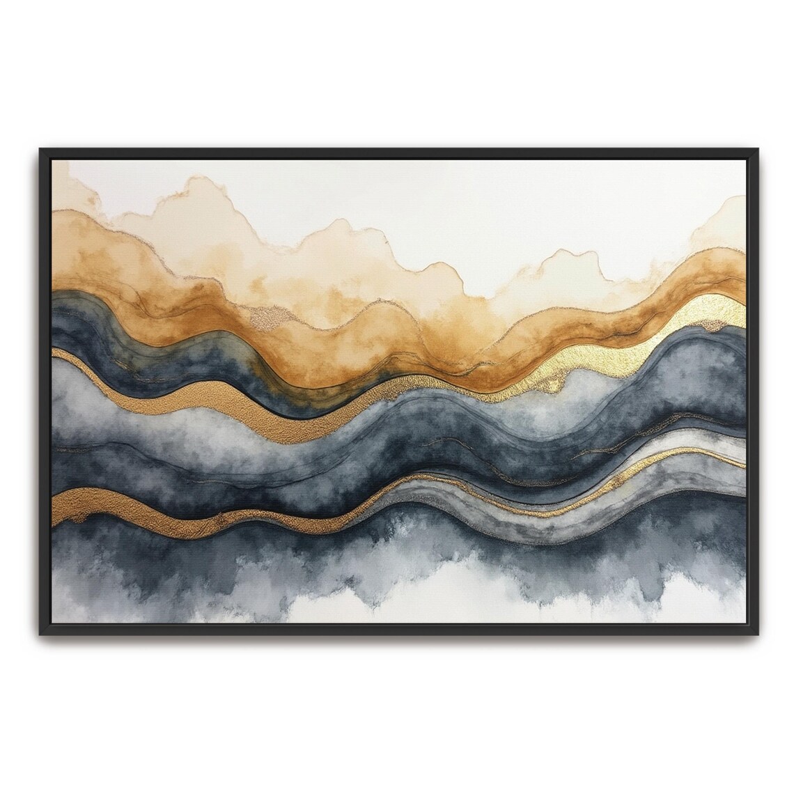 Navy Blue And Gold Watercolor Waves Abstract Modern Decor Poster