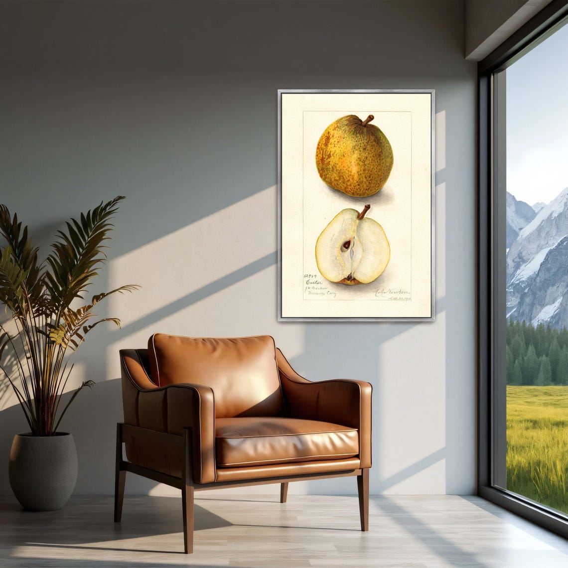 Russet Pear Whole And Halved Antique Fruit Watercolor Study Art Poster - Image 2