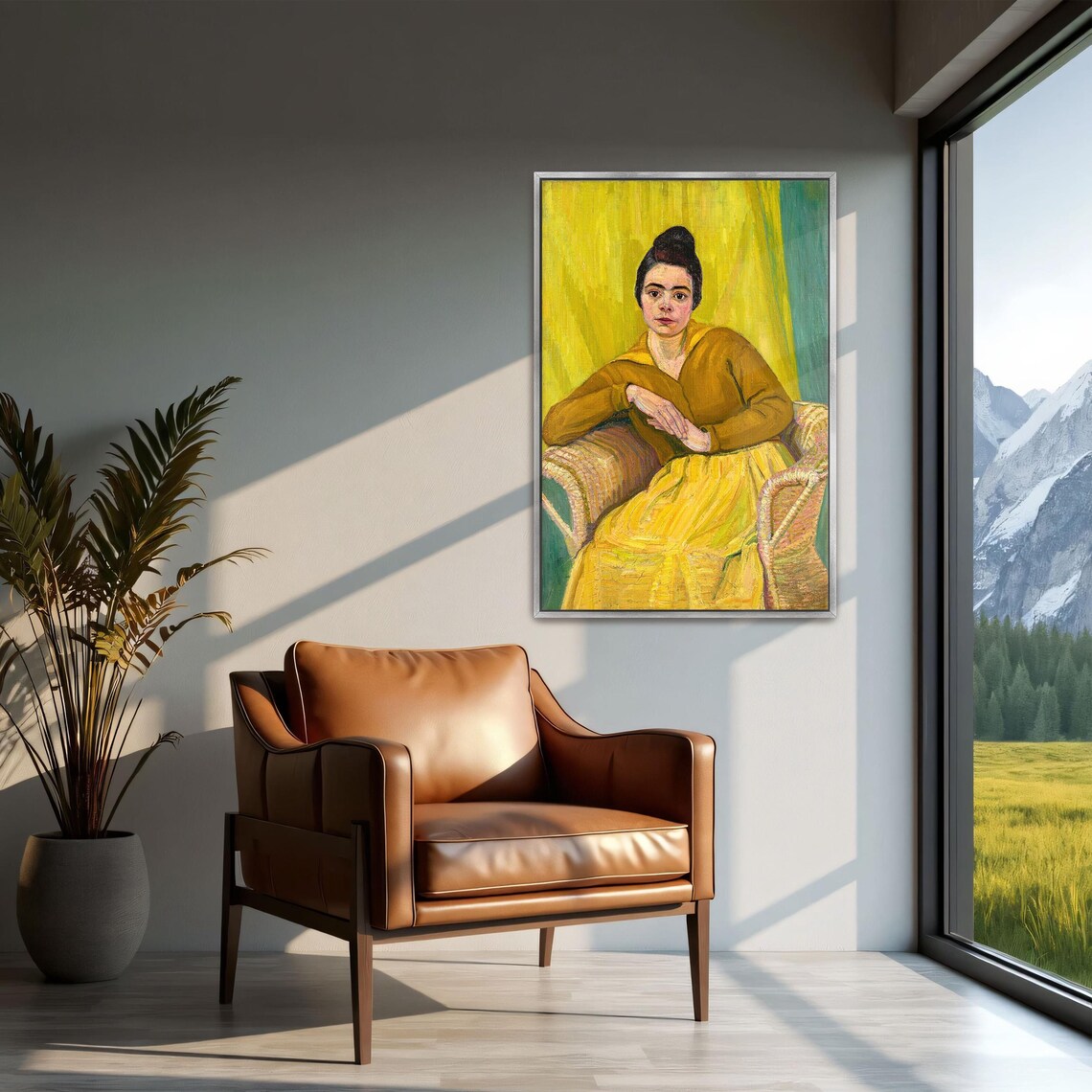 Woman In Yellow Dress Seated In Wicker Chair Expressionist Art Poster - Image 2