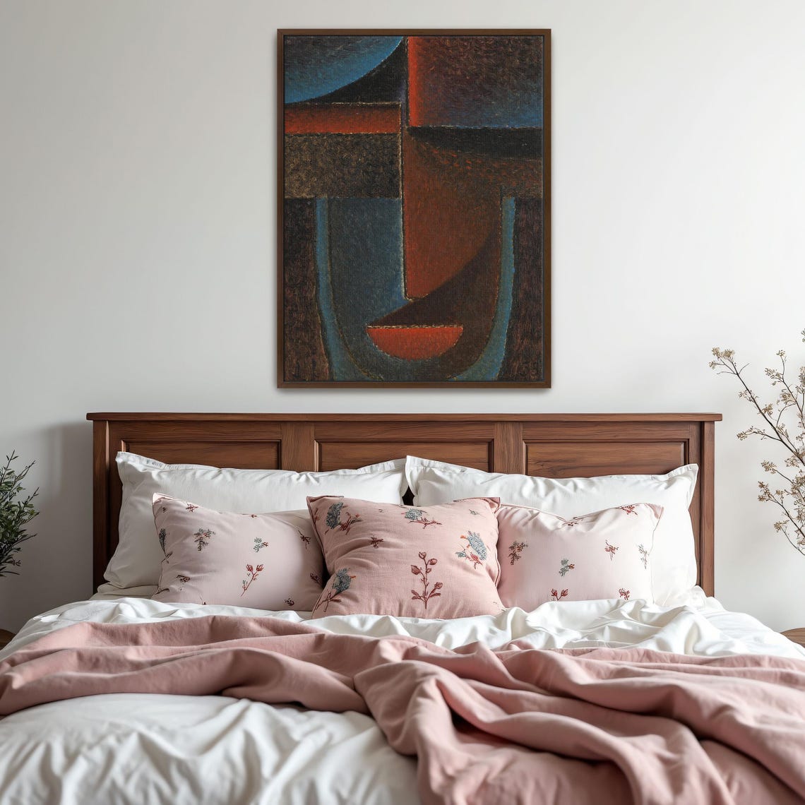 Framed Print Of Abstract Geometric Shapes In Blue Red And Brown Geometric Fine Art Print Blue And Brown Living Room Art - Image 5