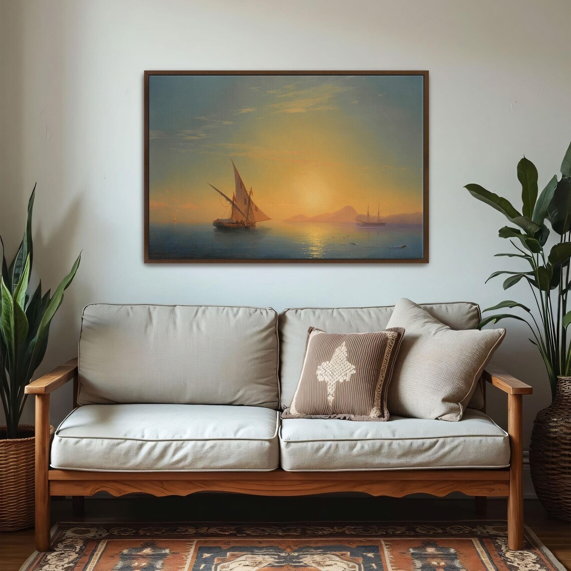 Sailboats on a Calm Sea at Sunset with a Golden Horizon Art Poster - Image 6