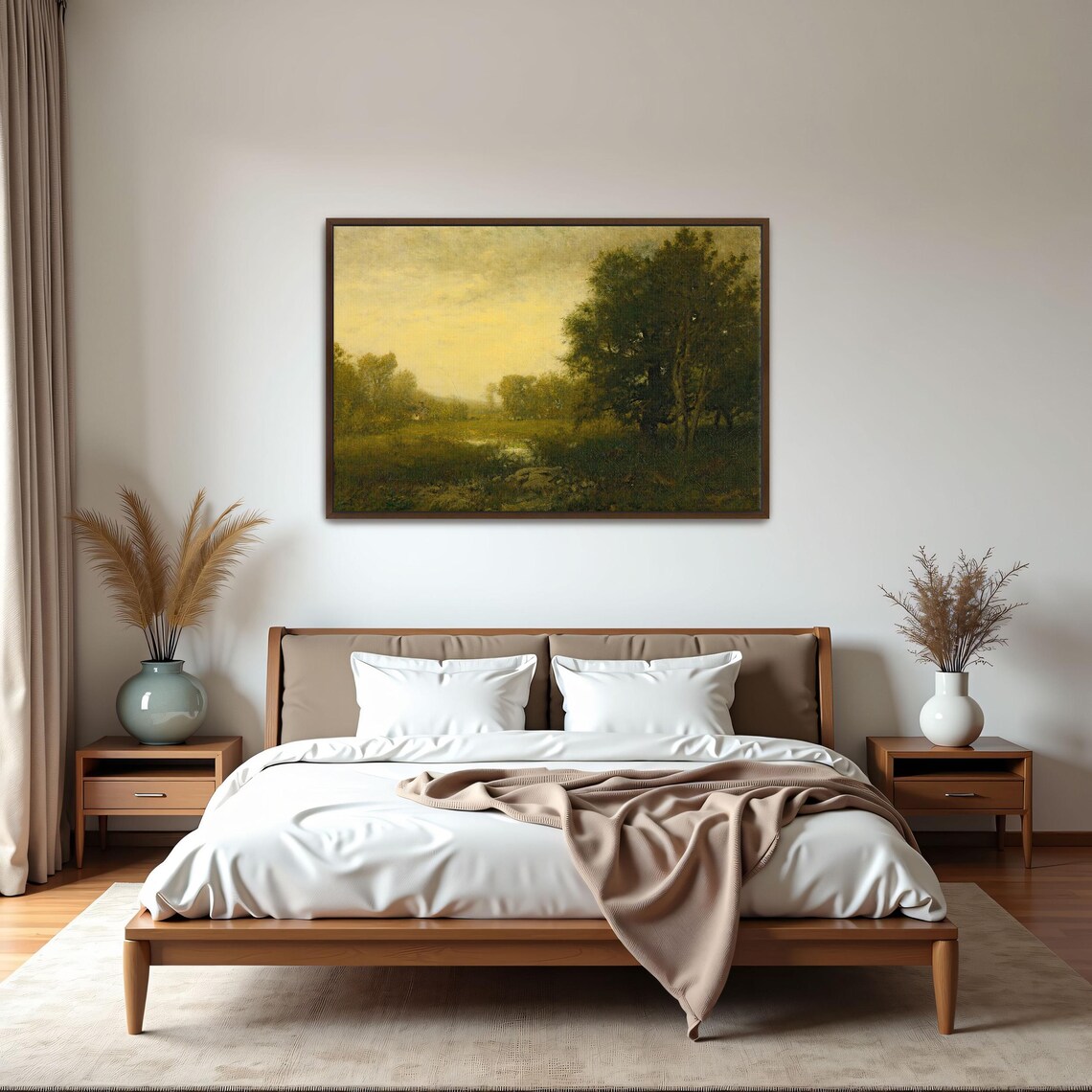Large Framed Print Of A Summer Landscape With Trees Landscape Fine Art Print Green And Brown Entryway Decor Rustic Oil Painting - Image 5