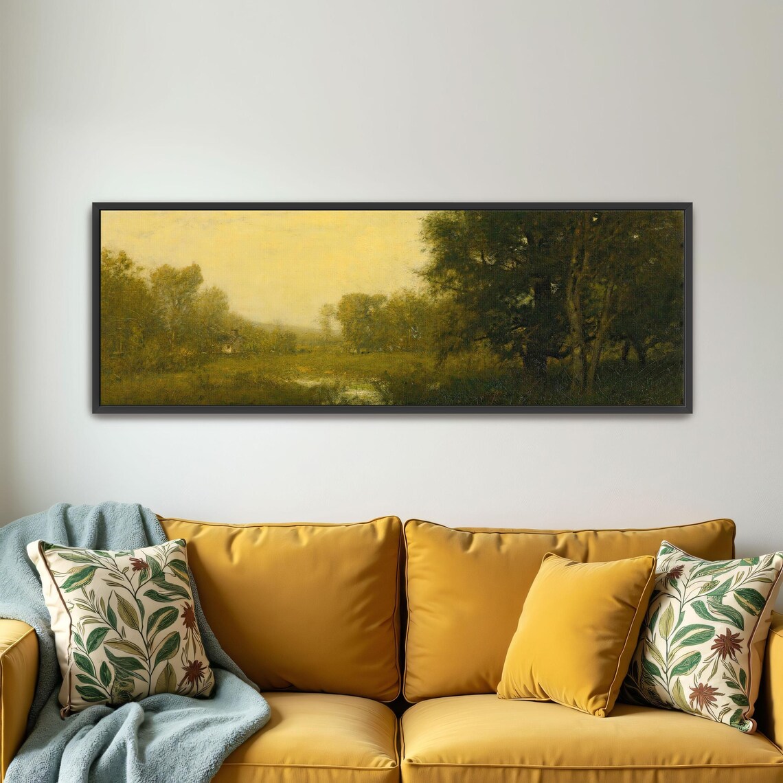 Impressionist Landscape With Trees And Fog Panoramic Wall Art Horizontal Framed Art Above Bed Wall Art Bedroom And Living Room Art - Image 4