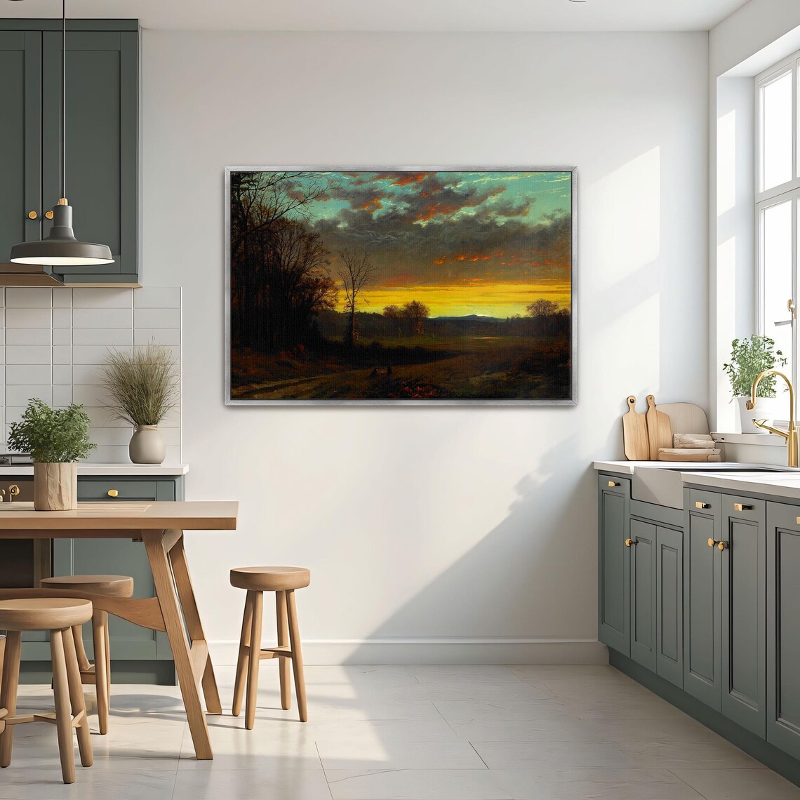 Large Framed Print Of Forest Clearing Sunset Landscape Landscape Fine Art Print Brown And Yellow Living Room Artwork - Image 3