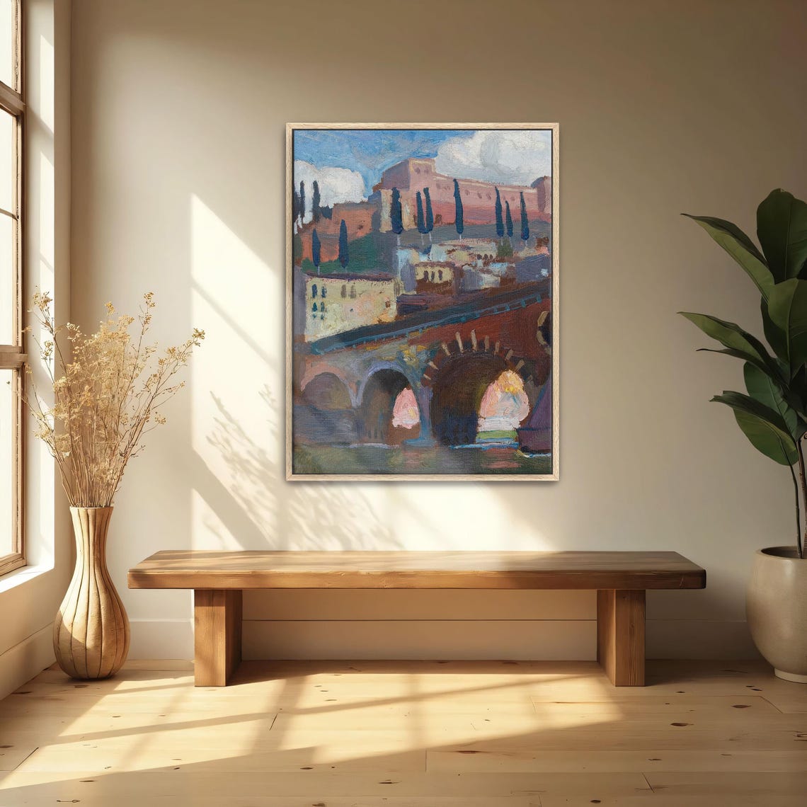 Roman Stone Bridge With Cypress Trees Post Impressionist Poster