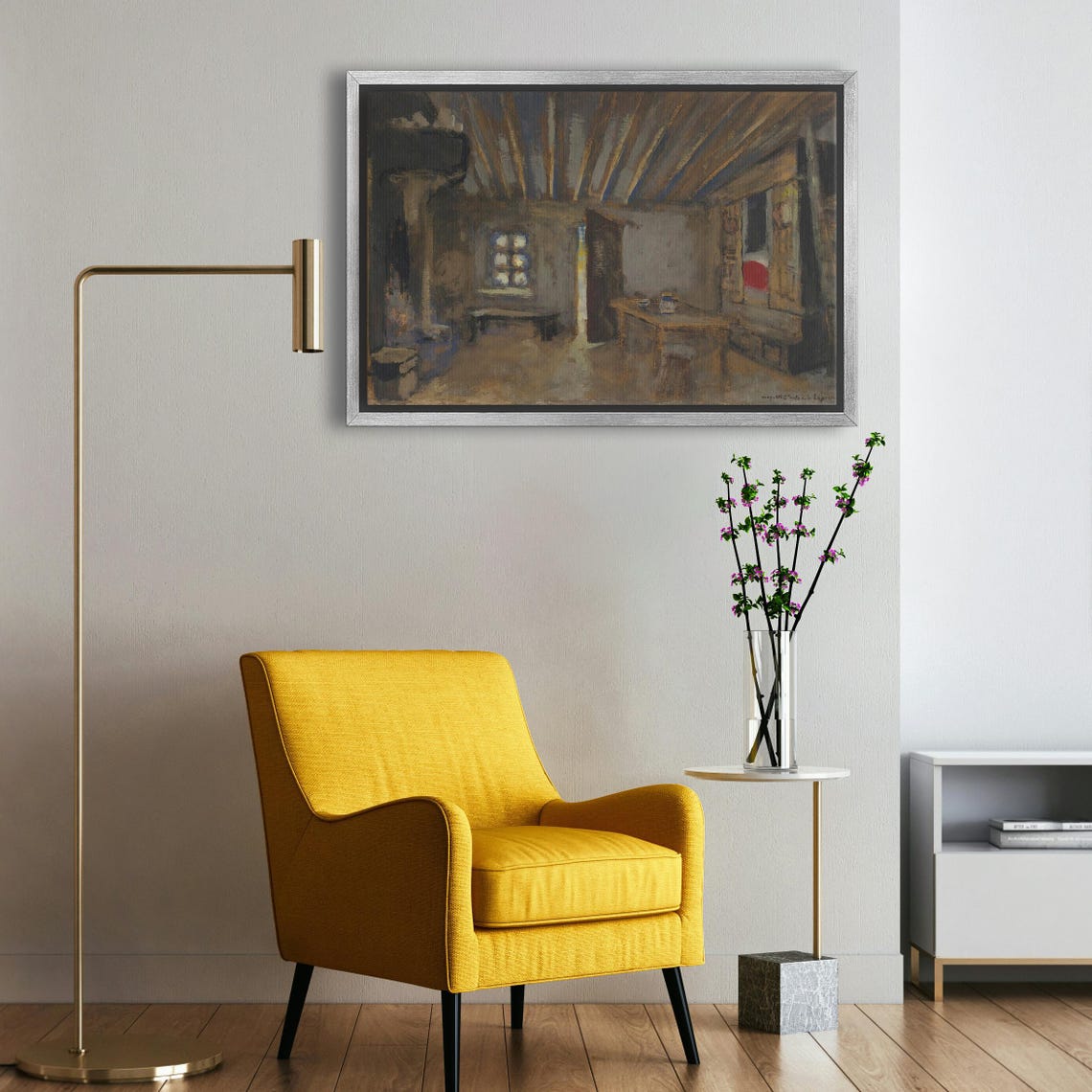 Rustic Kitchen Interior With Wooden Beams and Fireplace Poster - Image 5