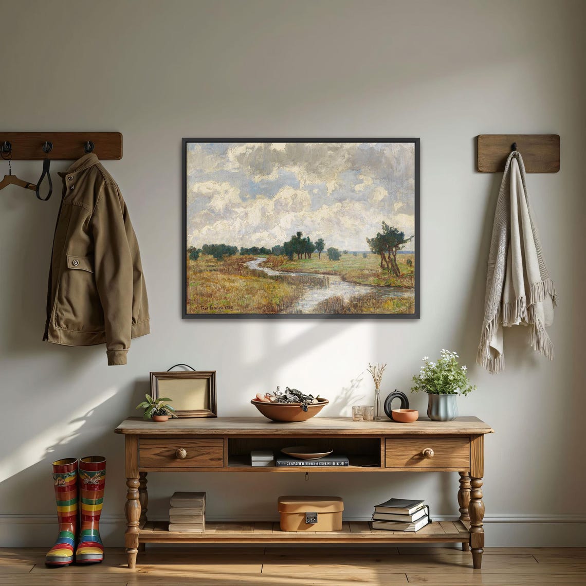 Winding River Through Open Fields Under a Big Sky Vintage Art Print - Image 3