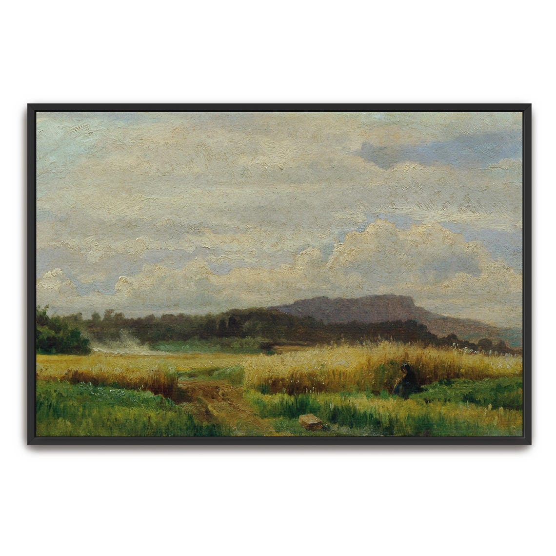 Large Framed Print Of A Woman In A Field With A Cloudy Sky Landscape Wall Art Green And White Living Room Decor Farmhouse Art