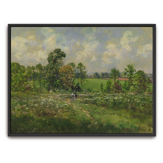 Summer Meadow Walk With White Wildflowers Impressionist Landscape Poster
