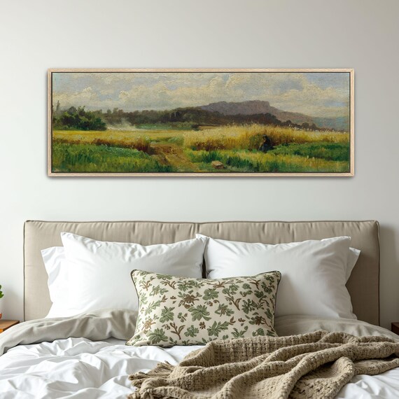 Rural Landscape Painting Of A Woman Harvesting In A Golden Wheat Field Poster