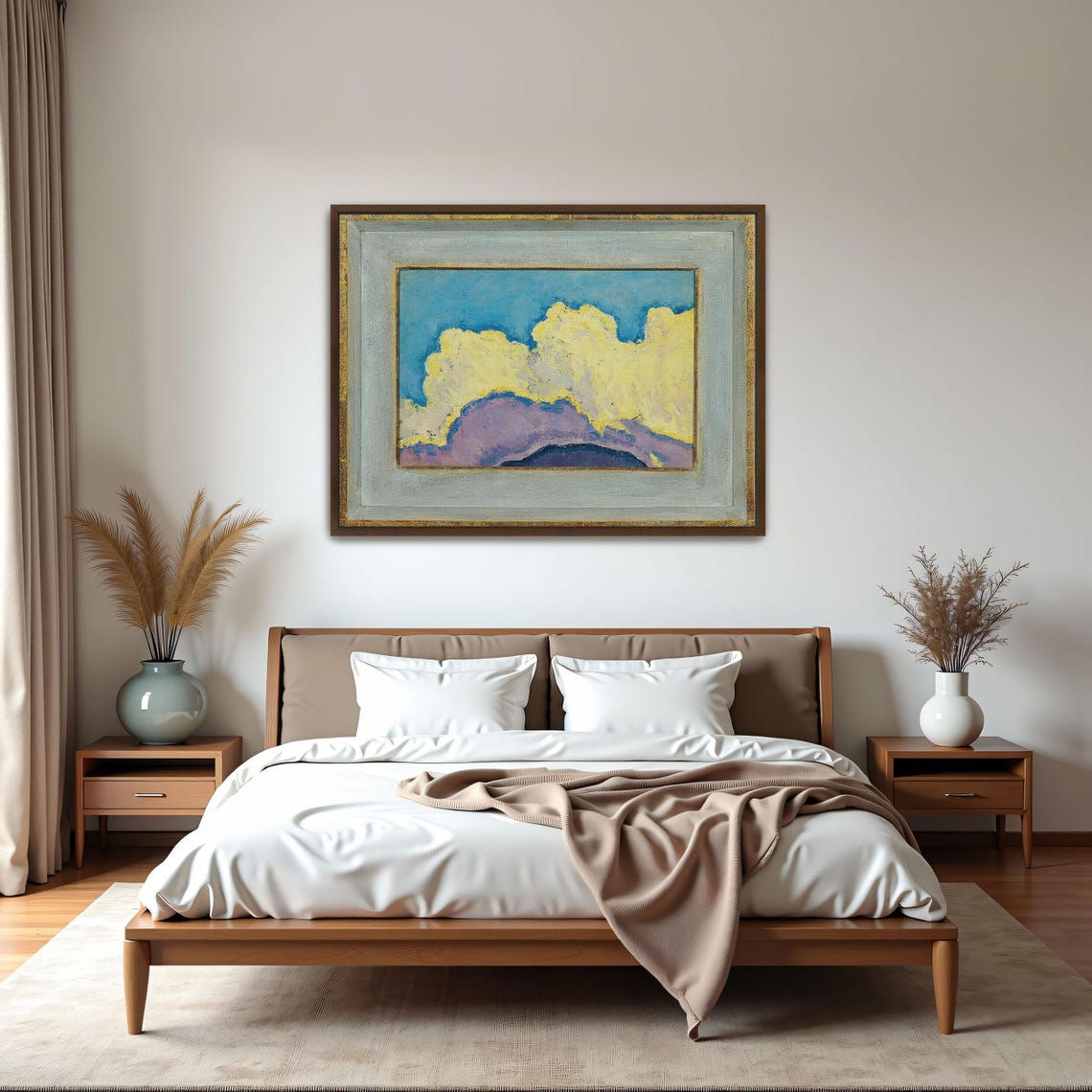 Abstract Yellow Clouds in Teal Sky Modern Landscape Art Poster