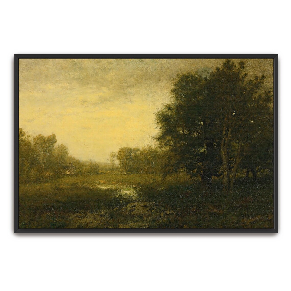 Large Framed Print Of A Summer Landscape With Trees Landscape Fine Art Print Green And Brown Entryway Decor Rustic Oil Painting