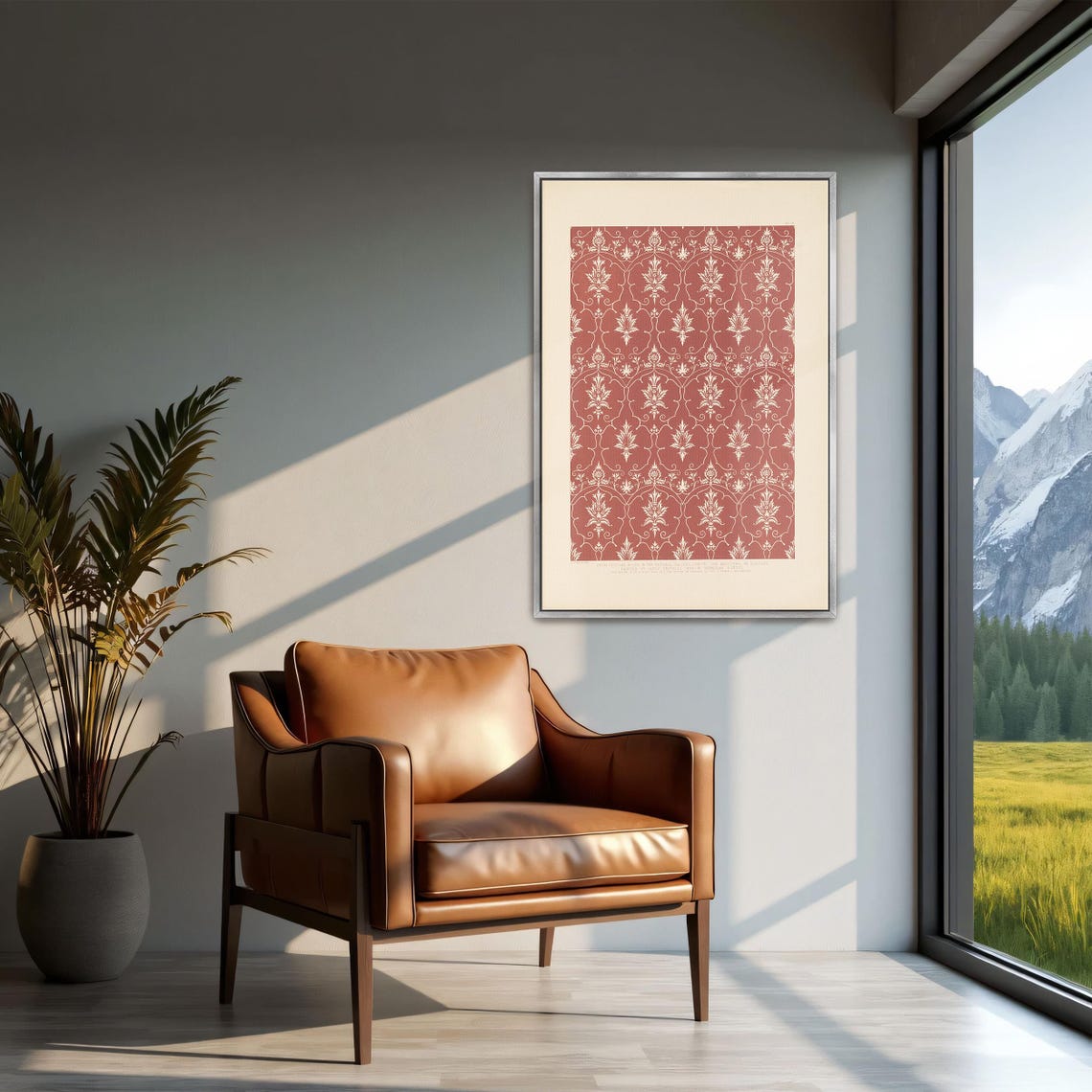 Red and White Floral Ornamental Pattern Vintage Brocade Poster - Image 2