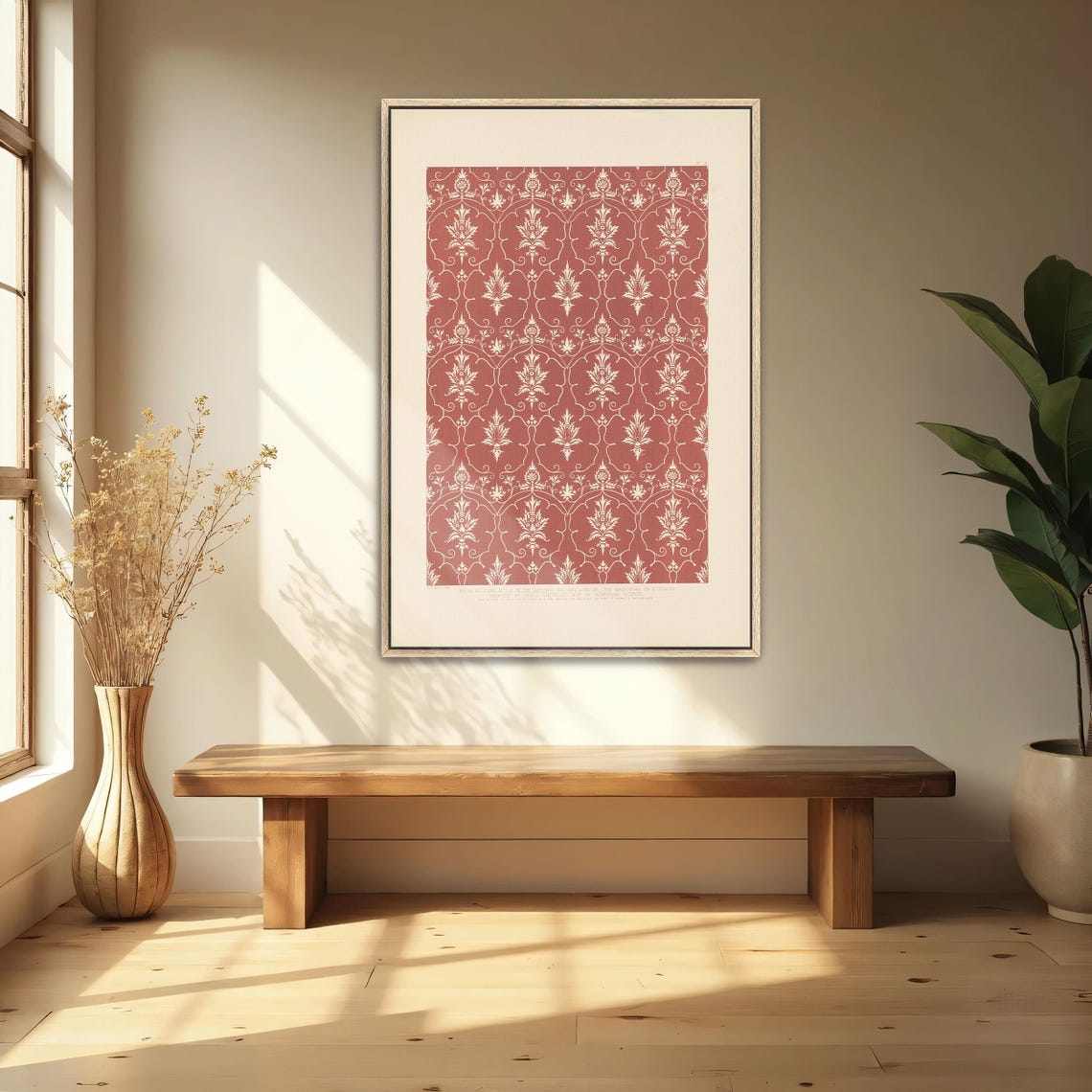 Red and White Floral Ornamental Pattern Vintage Brocade Poster - Image 4