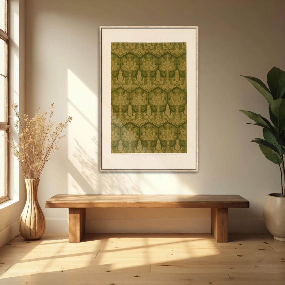 Green And Gold Damask Floral Pattern Renaissance Study Poster - Image 4