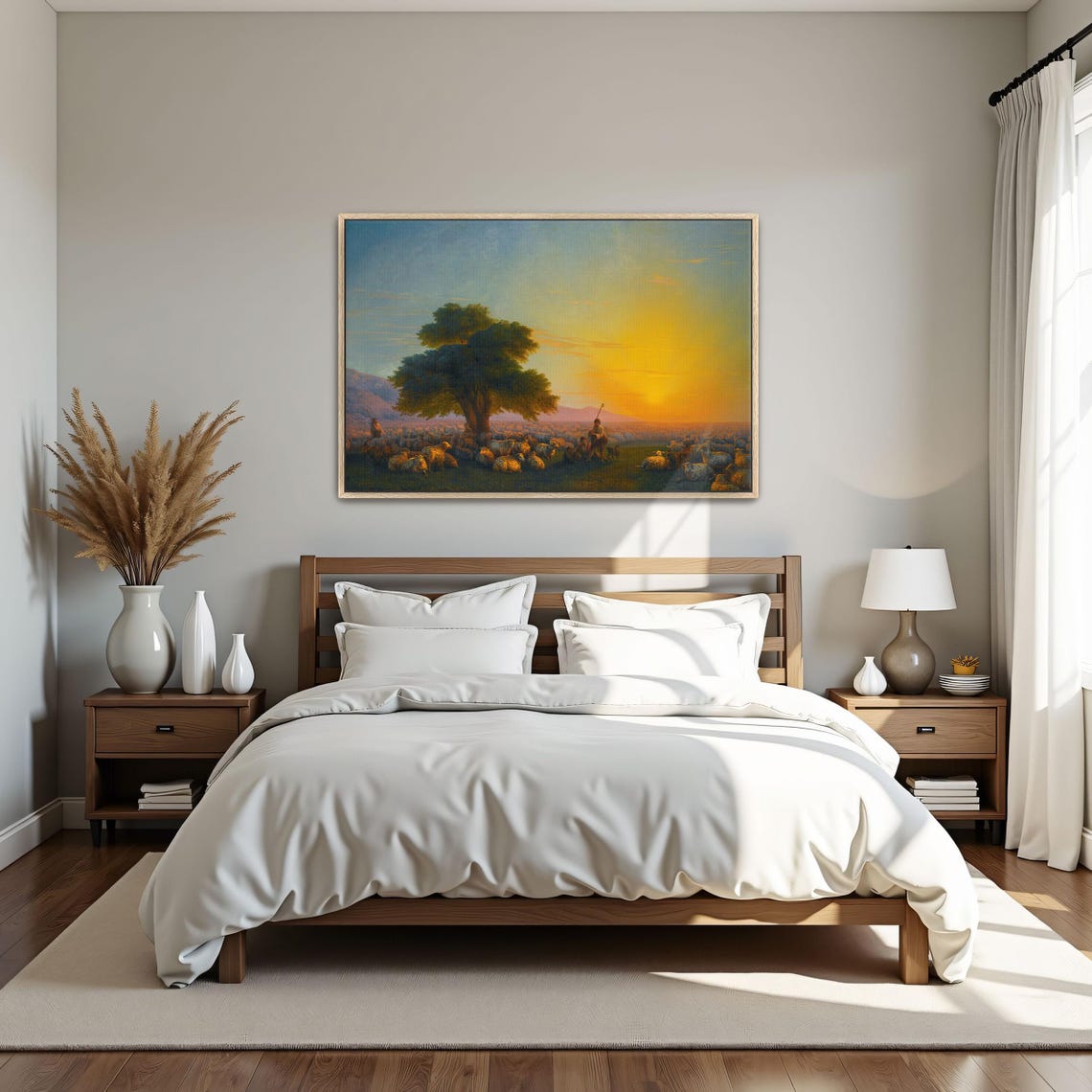 Shepherds with Flock at Sunset under a Great Tree Art Poster - Image 5