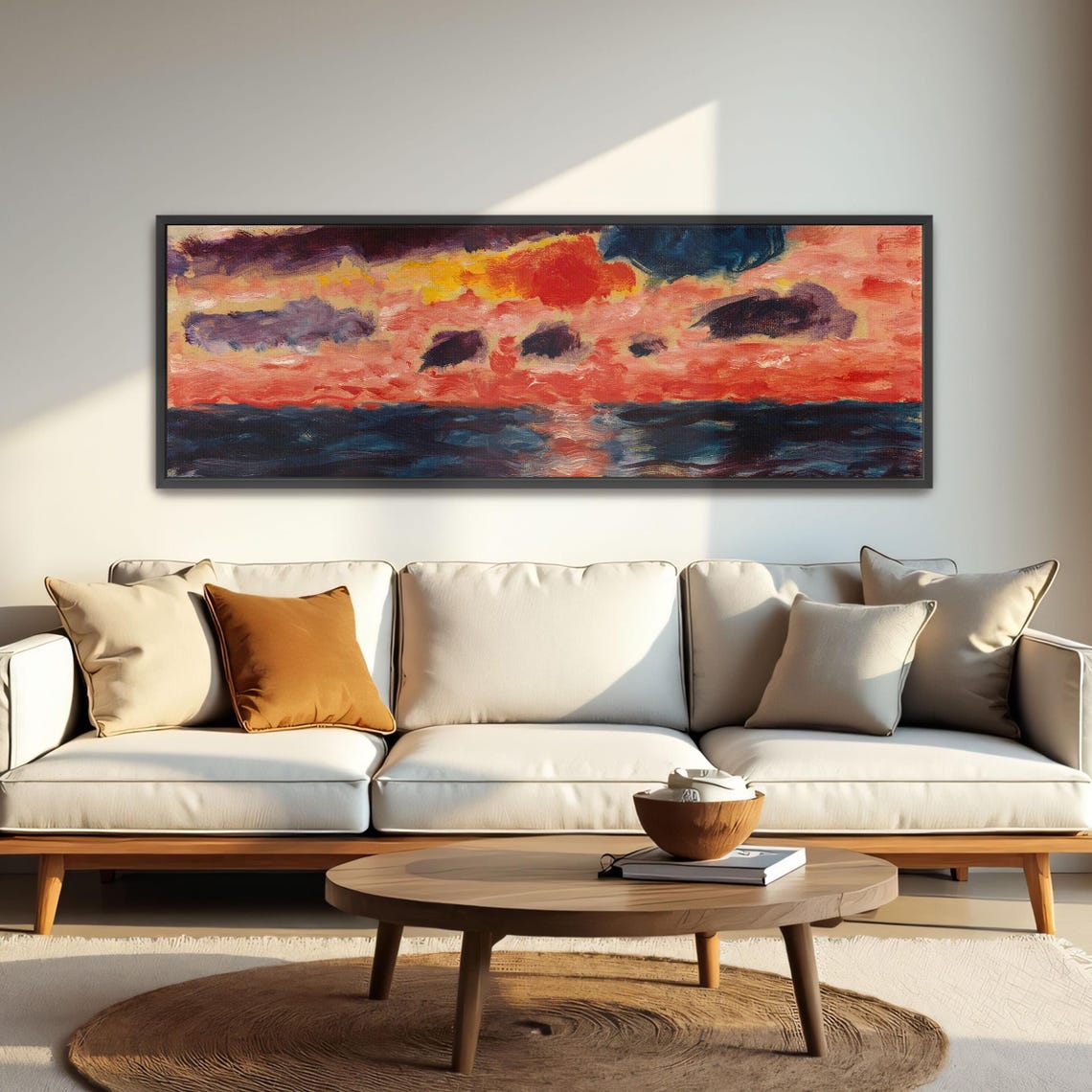 Abstract Seascape With Sunset Panoramic Wall Art Horizontal Framed Art Above Bed Wall Art Bedroom And Living Room Art Wide Narrow - Image 4