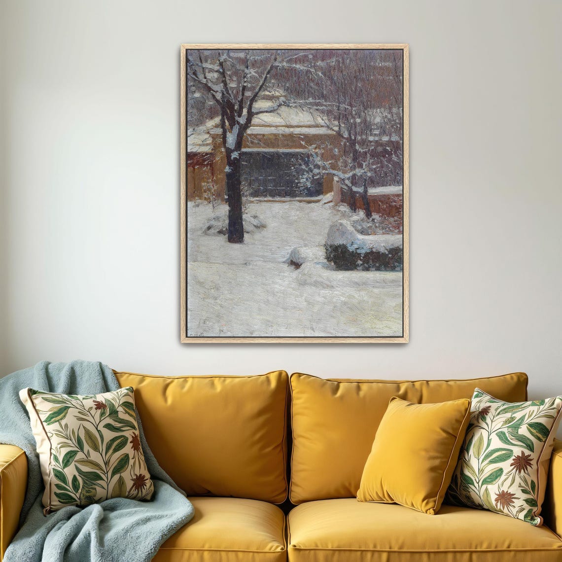 Snowy Garden With Brick Building Vintage Winter Landscape Poster - Image 5