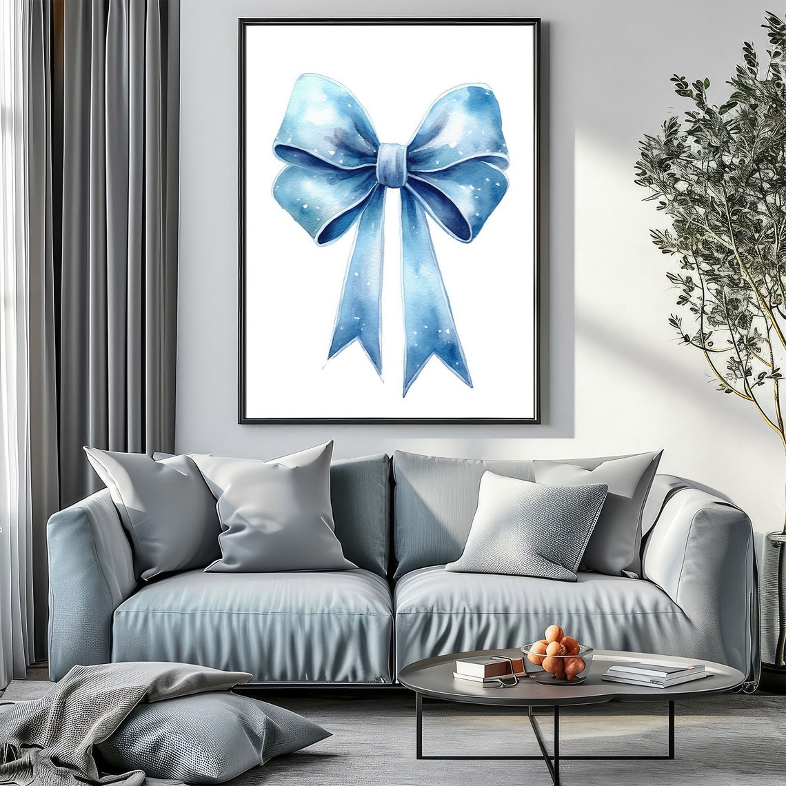 Delicate Blue Watercolor Bow Whimsical Nursery Painting Art Poster - Image 4