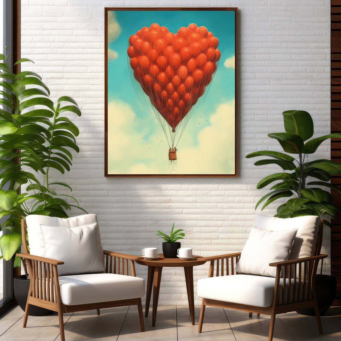Heart Shaped Red Balloon Hot Air Balloon Floating In Sky Poster - Image 3