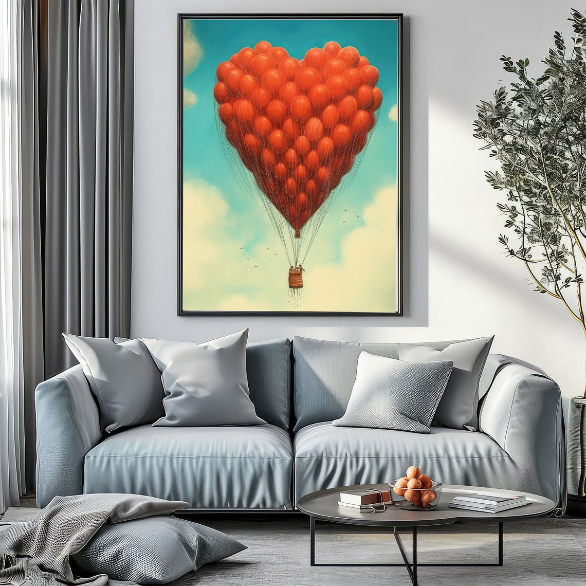 Heart Shaped Red Balloon Hot Air Balloon Floating In Sky Poster - Image 4
