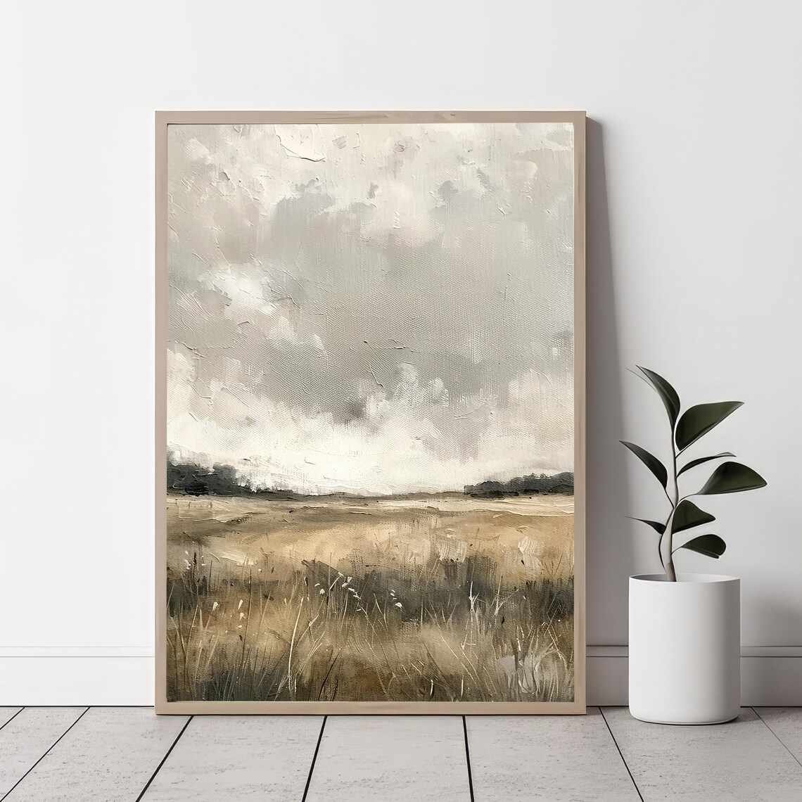Muted Spring Field Landscape, Beige Neutral Tones