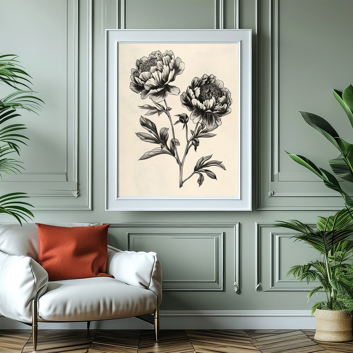 Elegant Vintage Black And White Peony Botanical Artwork Poster - Image 4
