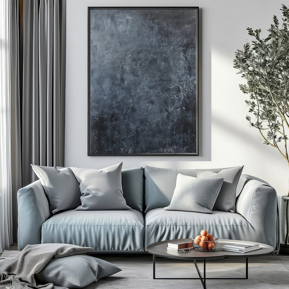 Dark Moody Charcoal Grey Textured Abstract Minimalist Art Poster - Image 3