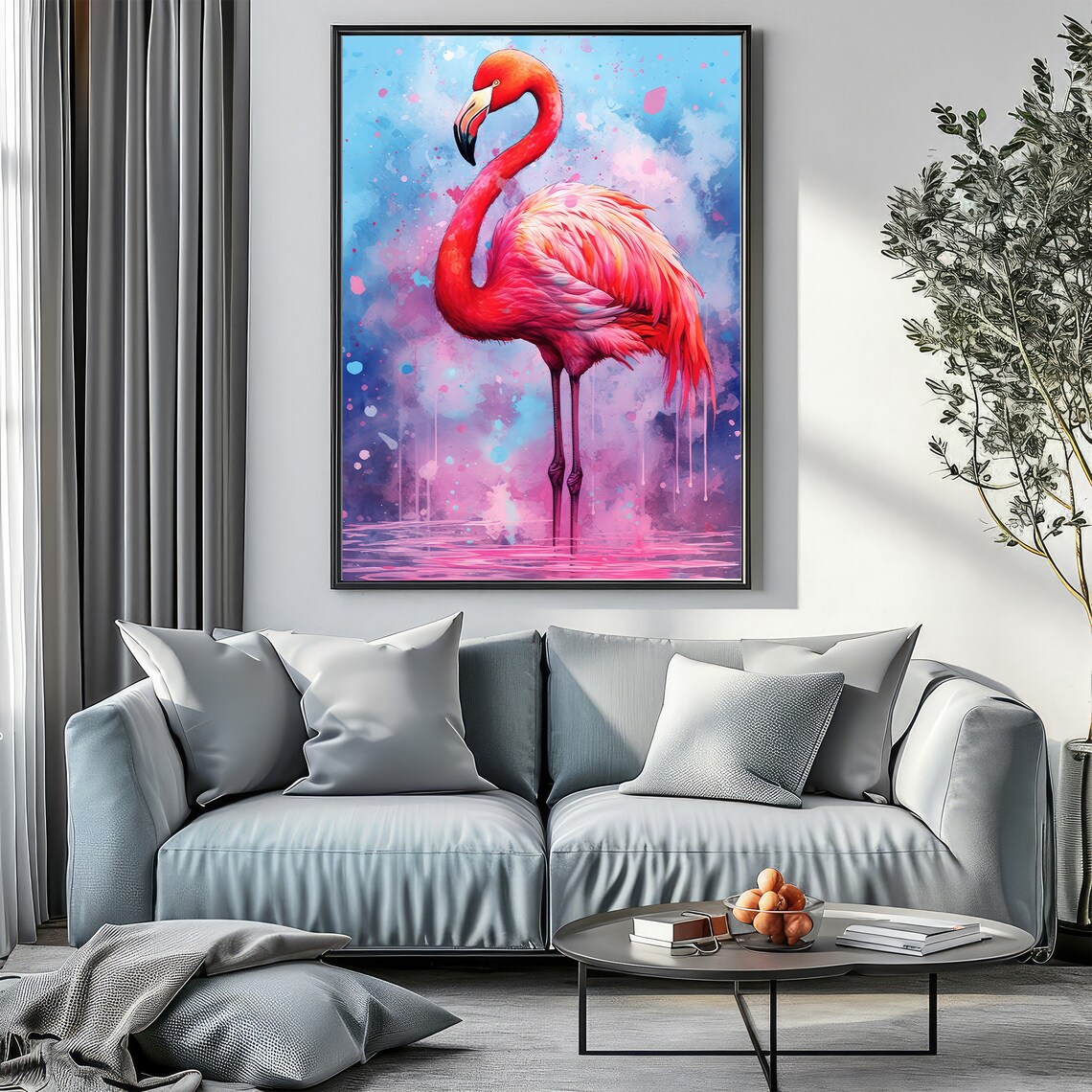 Pink Flamingo Watercolor Painting Splash Vibrant Tropical Bird Poster - Image 3