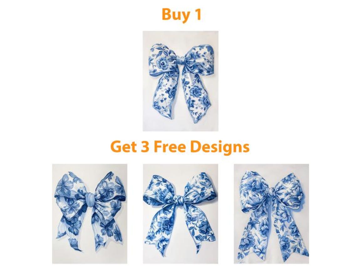 Elegant Blue White Floral Bow Chinoiserie Vintage Decorative Poster - Image 6