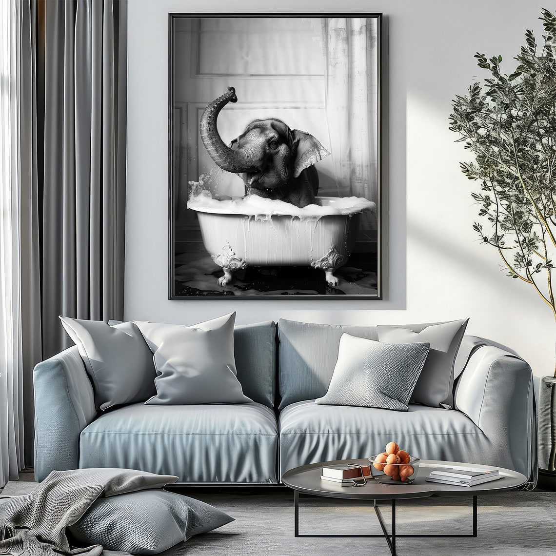 Cute Baby Elephant In Tub Wall Art Elephant Photo Elephant Art Bathroom Art Print - Image 2