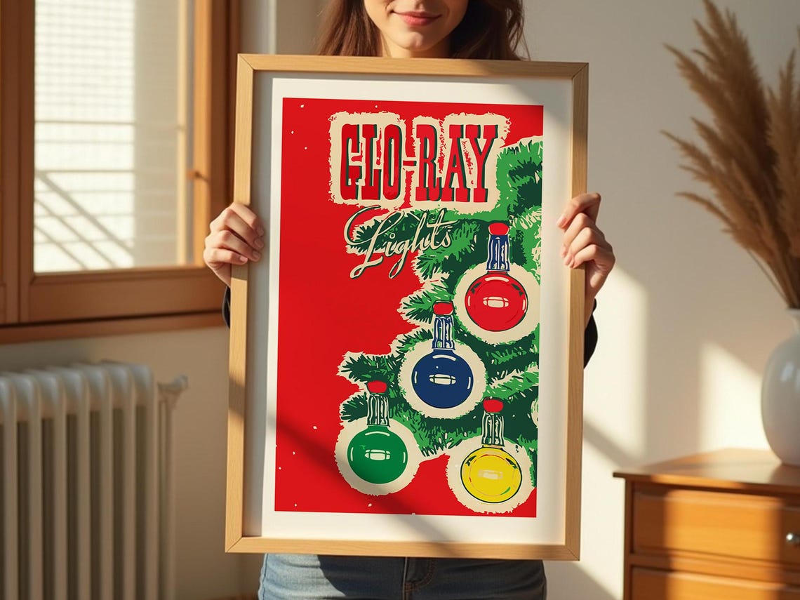 Vintage Glo-Ray Christmas Lights Ad Retro Holiday Bulb Wall Poster - Image 2