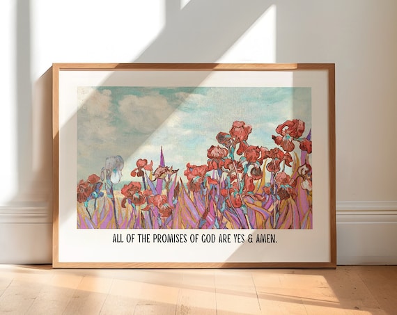Gods Promises Van Gogh Print Maximalist Wall Art Landscape Mural Watercolor Flowers Print Bible Verse Scripture Print Christian Wall Art