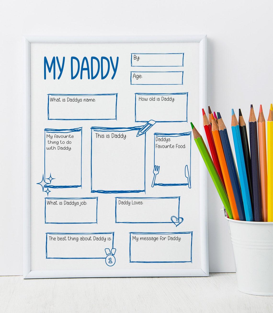 My Daddy Kids Fill In Questionnaire Fathers Day Interview Gift Print