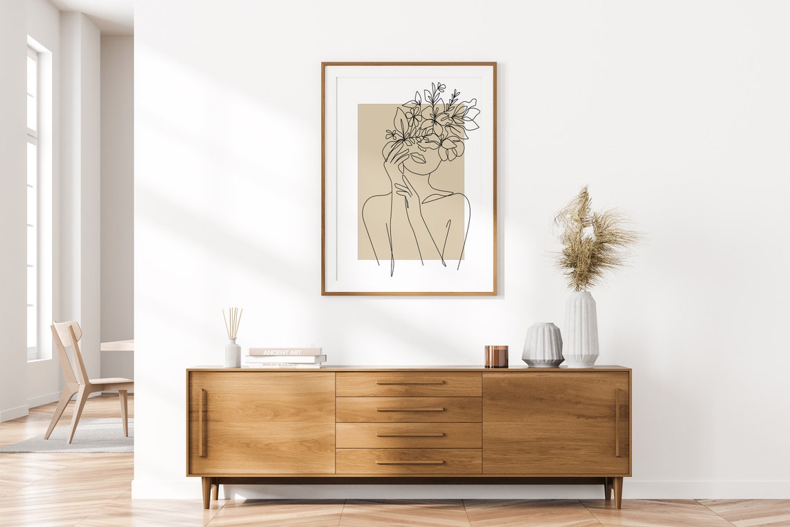Line Art Woman Face Floral Crown Minimalist Abstract Beauty Print