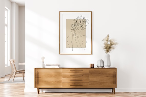 Line Art Woman Face Floral Crown Minimalist Abstract Beauty Print