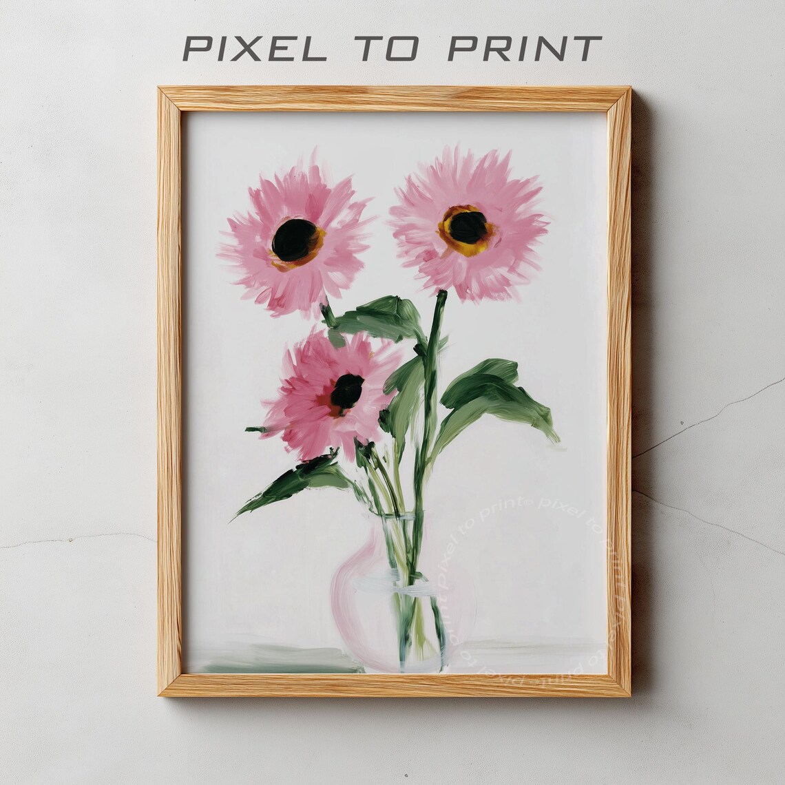 Pink Gerbera Daisies in Vase Cheerful Floral Painting Poster Spring