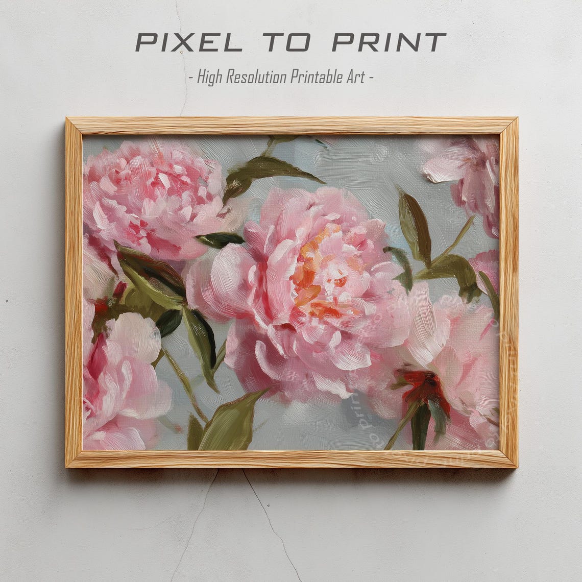Pink Peony Blooms Thick Impasto Floral Oil Painting Poster Closeup