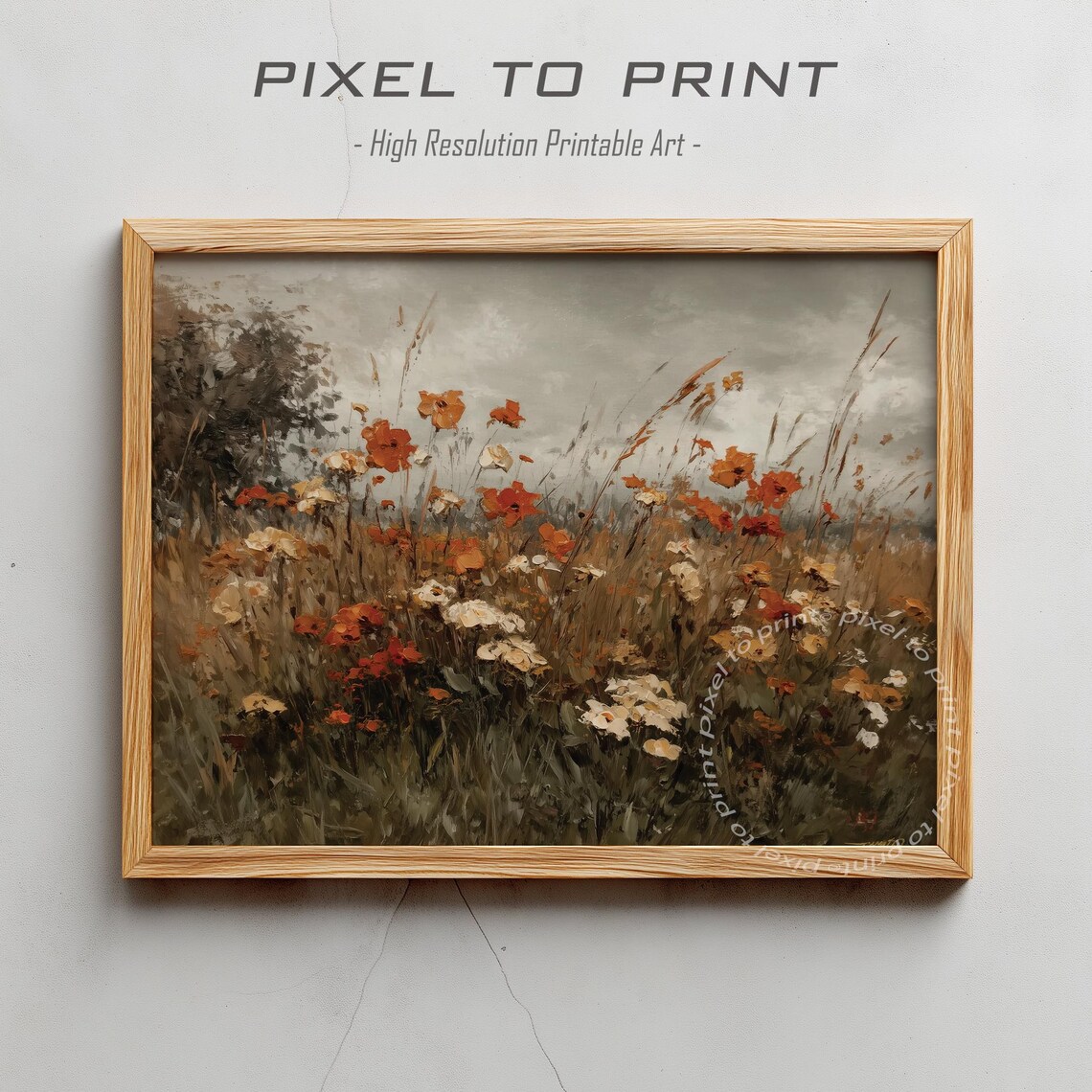 Fall Wildflowers Rust Meadow Muted Vintage Autumn Painting Poster