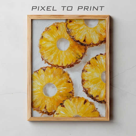Golden Pineapple Slices Impasto Oil Painting Tropical Fruit Poster
