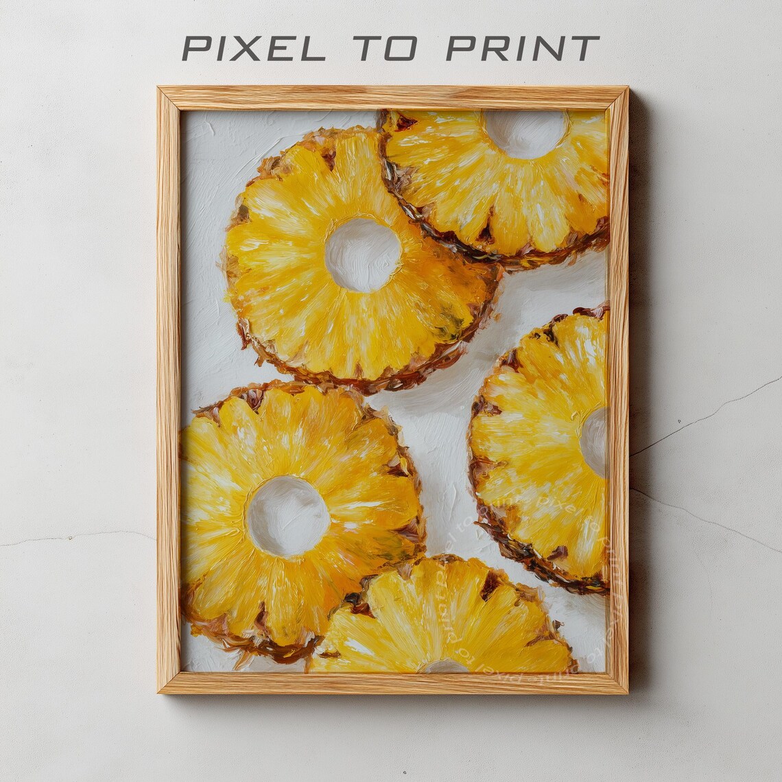 Golden Pineapple Slices Impasto Oil Painting Tropical Fruit Poster