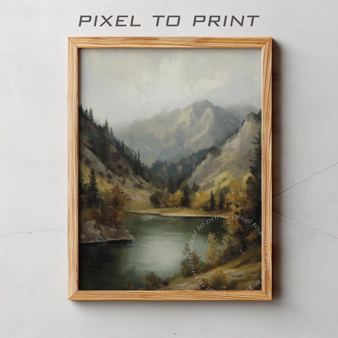 Vintage Autumn Lake Landscape Art Print, Rustic Farmhouse