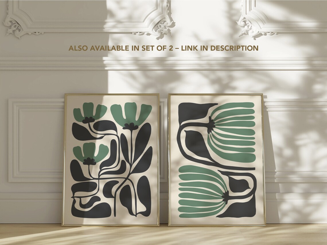 Green And Black Flower Japandi Wall Art Print - Image 3