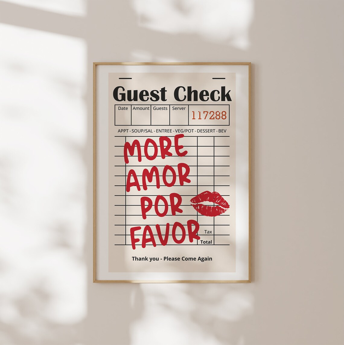 Guest Check More Amor Por Favor Red Lipstick Retro Diner Fun Poster - Image 2