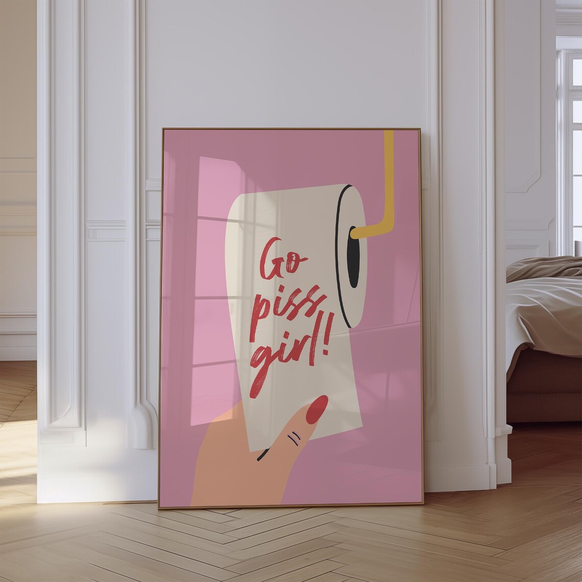 Go Piss Girl Funny Toilet Paper Pink Bathroom Quote Wall Art - Image 2